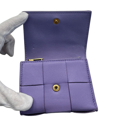 BOTTEGAVENETA ボッテガ・ヴェネタ カセット スモール ウォレット 三つ折り財布 パープル レディース メンズ 【中古】
