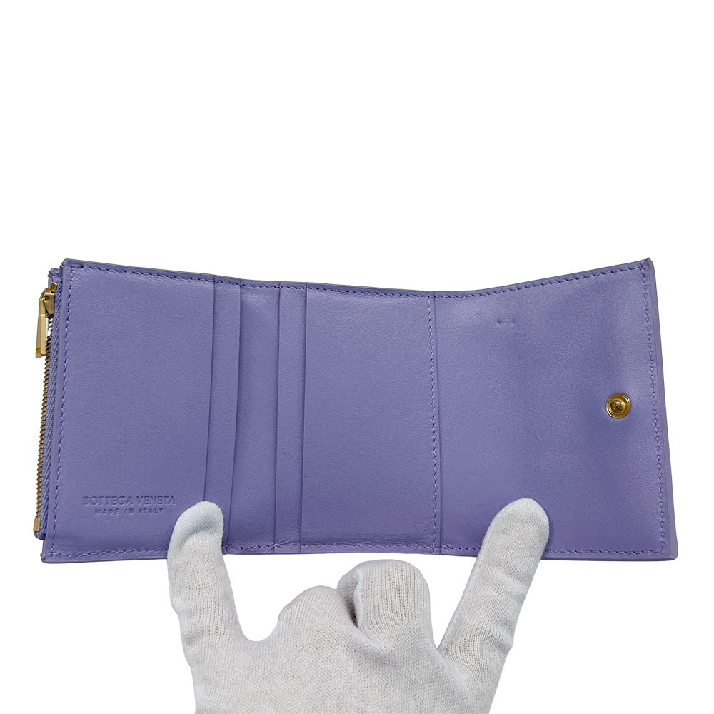 BOTTEGAVENETA ボッテガ・ヴェネタ カセット スモール ウォレット 三つ折り財布 パープル レディース メンズ 【中古】