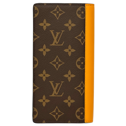 LOUIS VUITTON ルイ・ヴィトン ポルトフォイユ・ブラザ 長財布 モノグラム マカサー サフランオレンジ ブラウン M82551 メンズ 【中古】