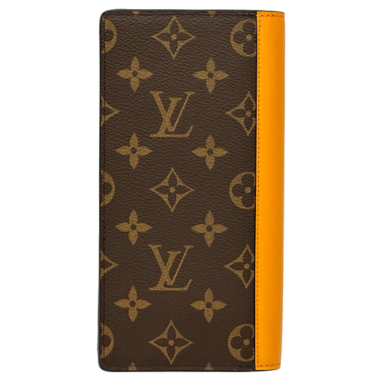 LOUIS VUITTON ルイ・ヴィトン ポルトフォイユ・ブラザ 長財布 モノグラム マカサー サフランオレンジ ブラウン M82551 メンズ 【中古】