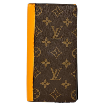 LOUIS VUITTON ルイ・ヴィトン ポルトフォイユ・ブラザ 長財布 モノグラム マカサー サフランオレンジ ブラウン M82551 メンズ 【中古】