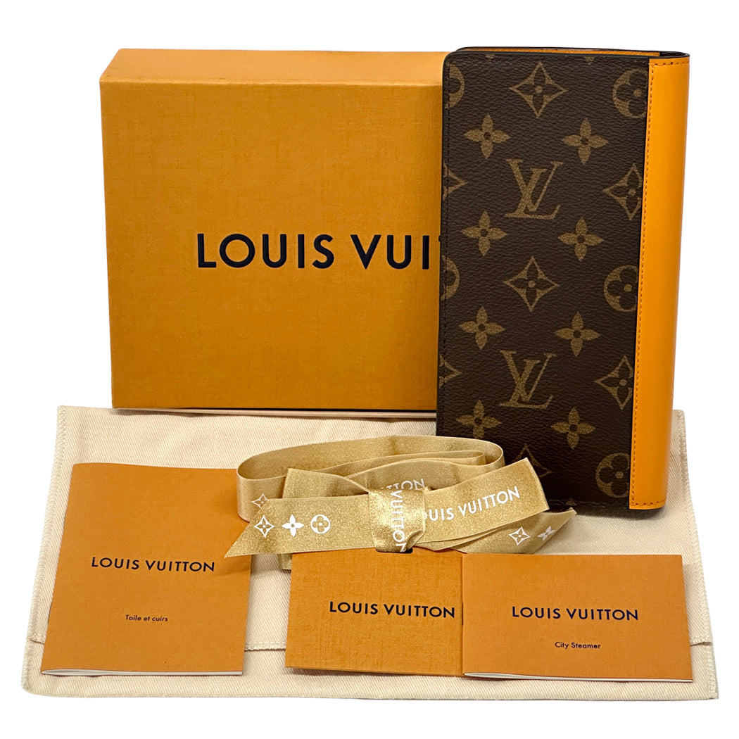 LOUIS VUITTON ルイ・ヴィトン ポルトフォイユ・ブラザ 長財布 モノグラム マカサー サフランオレンジ ブラウン M82551 メンズ 【中古】