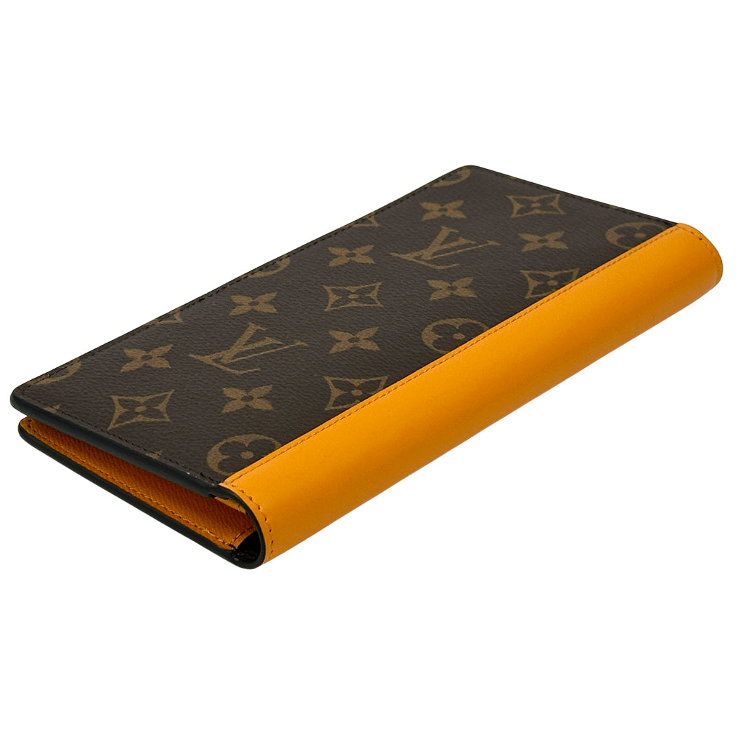 LOUIS VUITTON ルイ・ヴィトン ポルトフォイユ・ブラザ 長財布 モノグラム マカサー サフランオレンジ ブラウン M82551 メンズ 【中古】