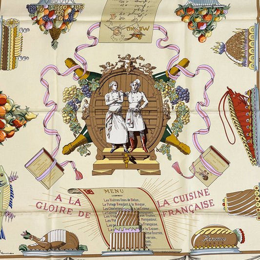 HERMES エルメス カレ90 LA GLOIRE DE LA CUISINE FRANCAISE フランス料理を讃えて スカーフ ピンク マルチカラー シルク レディース 【中古】