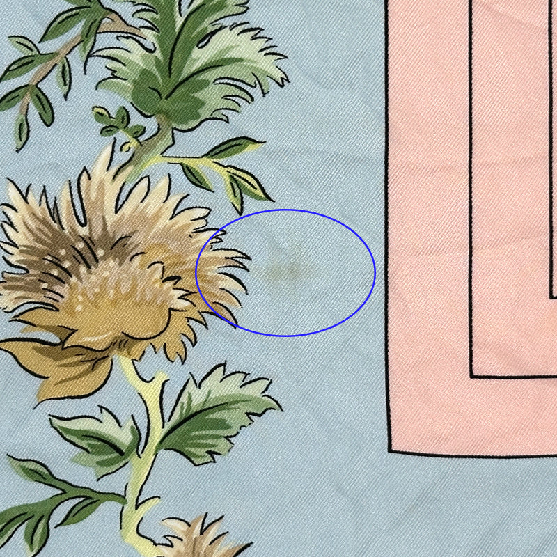 HERMES エルメス カレ90 Les Jardiniers du Roy 庭師のロイ スカーフ ピンク ライトブルー シルク レディース 【中古】