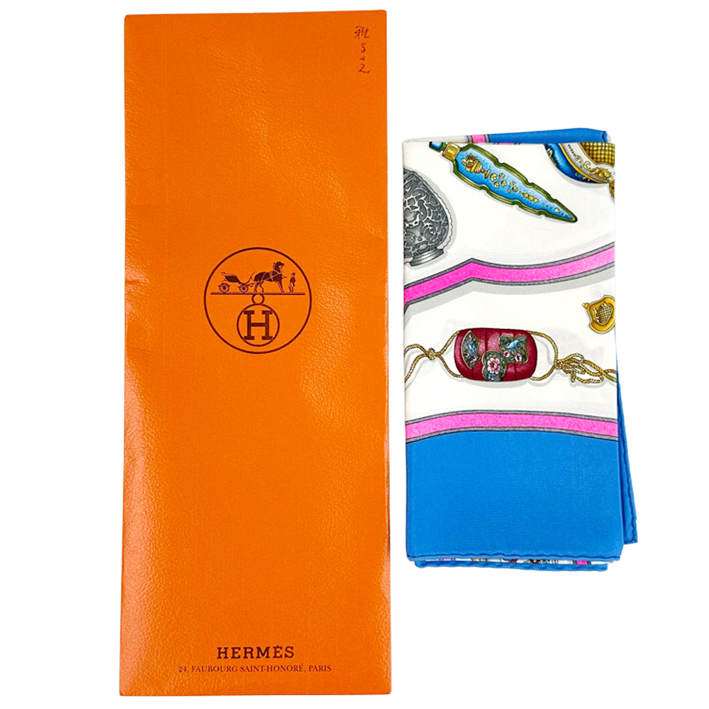 HERMES エルメス カレ90 Qu'importe le flacon 香水瓶 スカーフ ブルー マルチカラー シルク レディース 【中古】