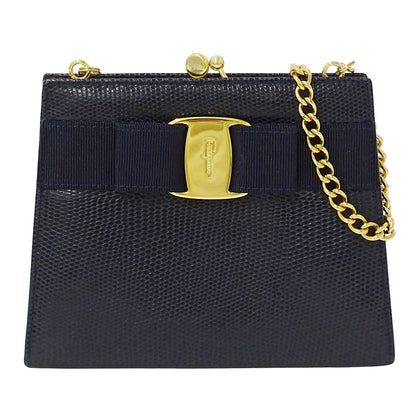 Ferragamo フェラガモ ショルダーバッグ ヴァラリボン ネイビー レザー レディース 【中古】