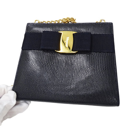 Ferragamo フェラガモ ショルダーバッグ ヴァラリボン ネイビー レザー レディース 【中古】