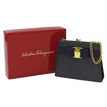 Ferragamo フェラガモ ショルダーバッグ ヴァラリボン ネイビー レザー レディース 【中古】