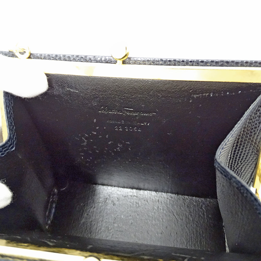 Ferragamo フェラガモ ショルダーバッグ ヴァラリボン ネイビー レザー レディース 【中古】