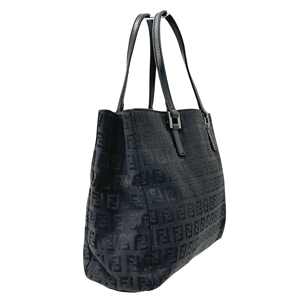 FENDI フェンディ トートバッグ ズッキーノ ブラック 8BH072 キャンバス レディース 【中古】