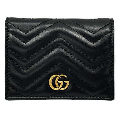 GUCCI グッチ 二つ折り財布 プチマーモント ブラック ゴールド金具 466492 レザー レディース メンズ 【中古】