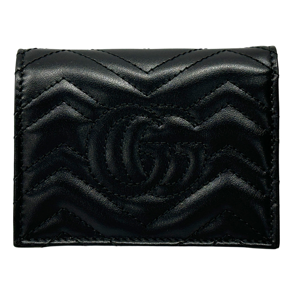 GUCCI グッチ 二つ折り財布 プチマーモント ブラック ゴールド金具 466492 レザー レディース メンズ 【中古】