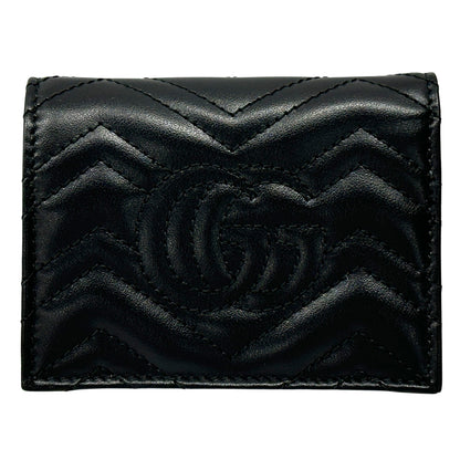 GUCCI グッチ 二つ折り財布 プチマーモント ブラック ゴールド金具 466492 レザー レディース メンズ 【中古】