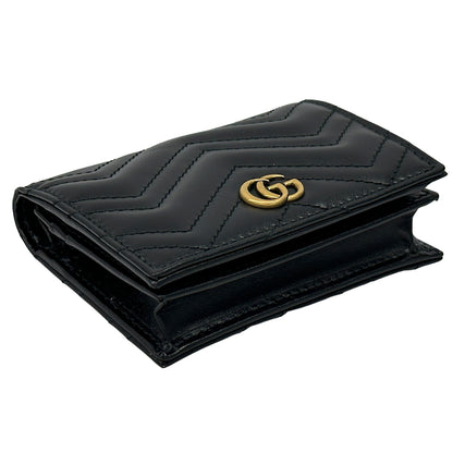 GUCCI グッチ 二つ折り財布 プチマーモント ブラック ゴールド金具 466492 レザー レディース メンズ 【中古】