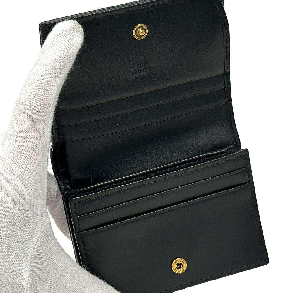 GUCCI グッチ 二つ折り財布 プチマーモント ブラック ゴールド金具 466492 レザー レディース メンズ 【中古】