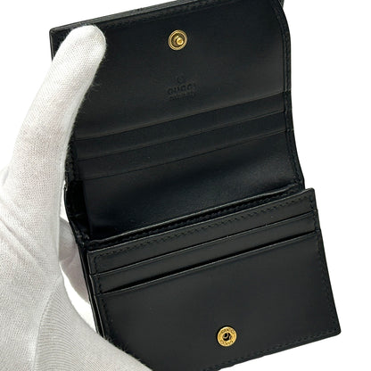 GUCCI グッチ 二つ折り財布 プチマーモント ブラック ゴールド金具 466492 レザー レディース メンズ 【中古】
