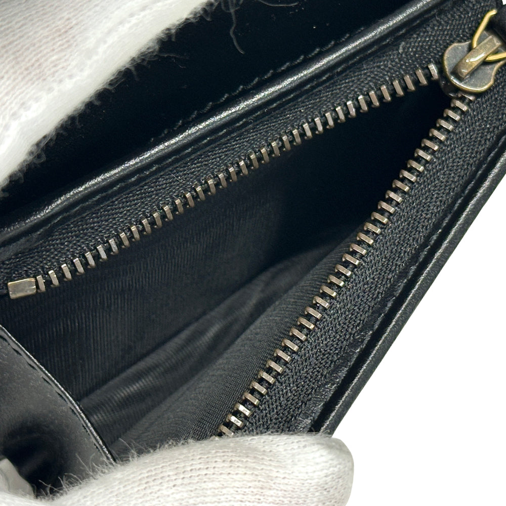 GUCCI グッチ 二つ折り財布 プチマーモント ブラック ゴールド金具 466492 レザー レディース メンズ 【中古】