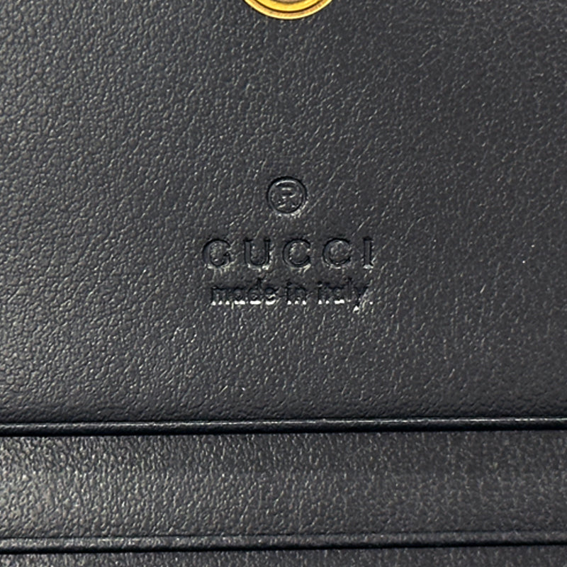 GUCCI グッチ 二つ折り財布 プチマーモント ブラック ゴールド金具 466492 レザー レディース メンズ 【中古】