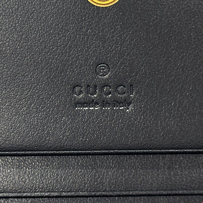 GUCCI グッチ 二つ折り財布 プチマーモント ブラック ゴールド金具 466492 レザー レディース メンズ 【中古】