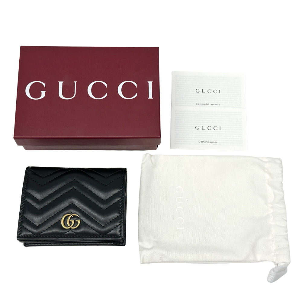 GUCCI グッチ 二つ折り財布 プチマーモント ブラック ゴールド金具 466492 レザー レディース メンズ 【中古】