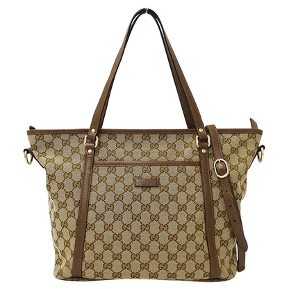 GUCCI グッチ トートバッグ 2way ベージュ ブラウン 388929 GGキャンバス レディース 【中古】