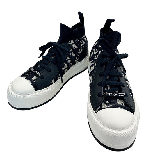 Dior ディオール ウォーキンディオール オブリーク スニーカー ネイビー×ホワイト コットン レディース 【中古】