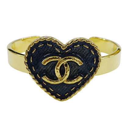 CHANEL シャネル バングル ブレスレット ココマーク ハート GP ゴールド ブルー S サイズ レディース アクセサリー【中古】
