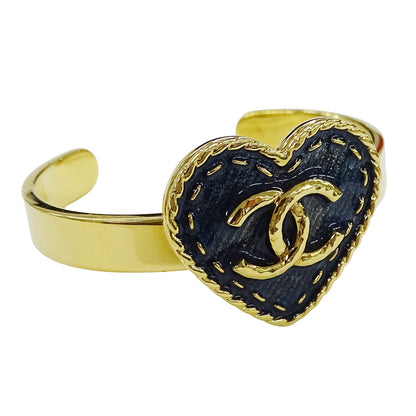 CHANEL シャネル バングル ブレスレット ココマーク ハート GP ゴールド ブルー S サイズ レディース アクセサリー【中古】