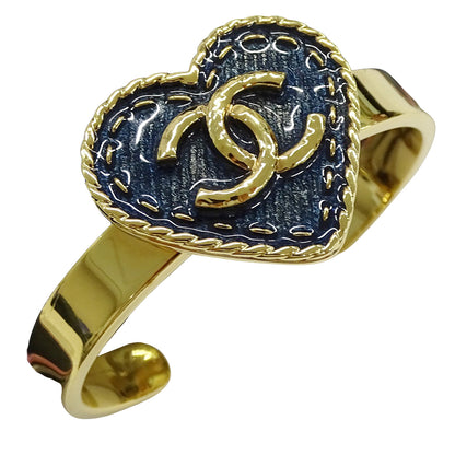 CHANEL シャネル バングル ブレスレット ココマーク ハート GP ゴールド ブルー S サイズ レディース アクセサリー【中古】