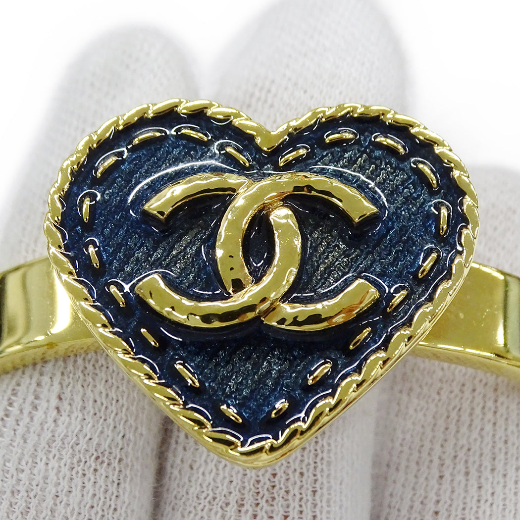 CHANEL シャネル バングル ブレスレット ココマーク ハート GP ゴールド ブルー S サイズ レディース アクセサリー【中古】