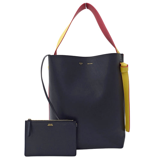 CELINE セリーヌ カバ トートバッグ ショルダーバッグ ネイビー オレンジ レザー レディース 【中古】
