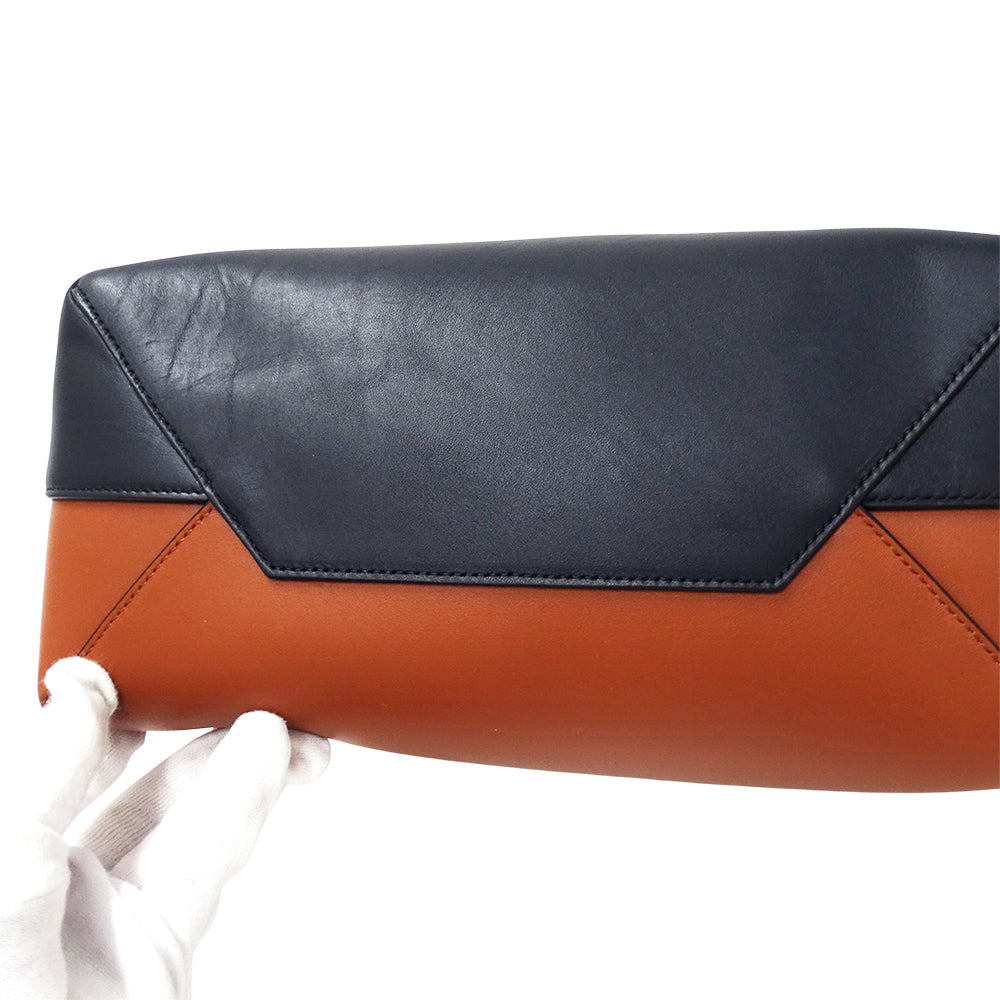 CELINE セリーヌ カバ トートバッグ ショルダーバッグ ネイビー オレンジ レザー レディース 【中古】