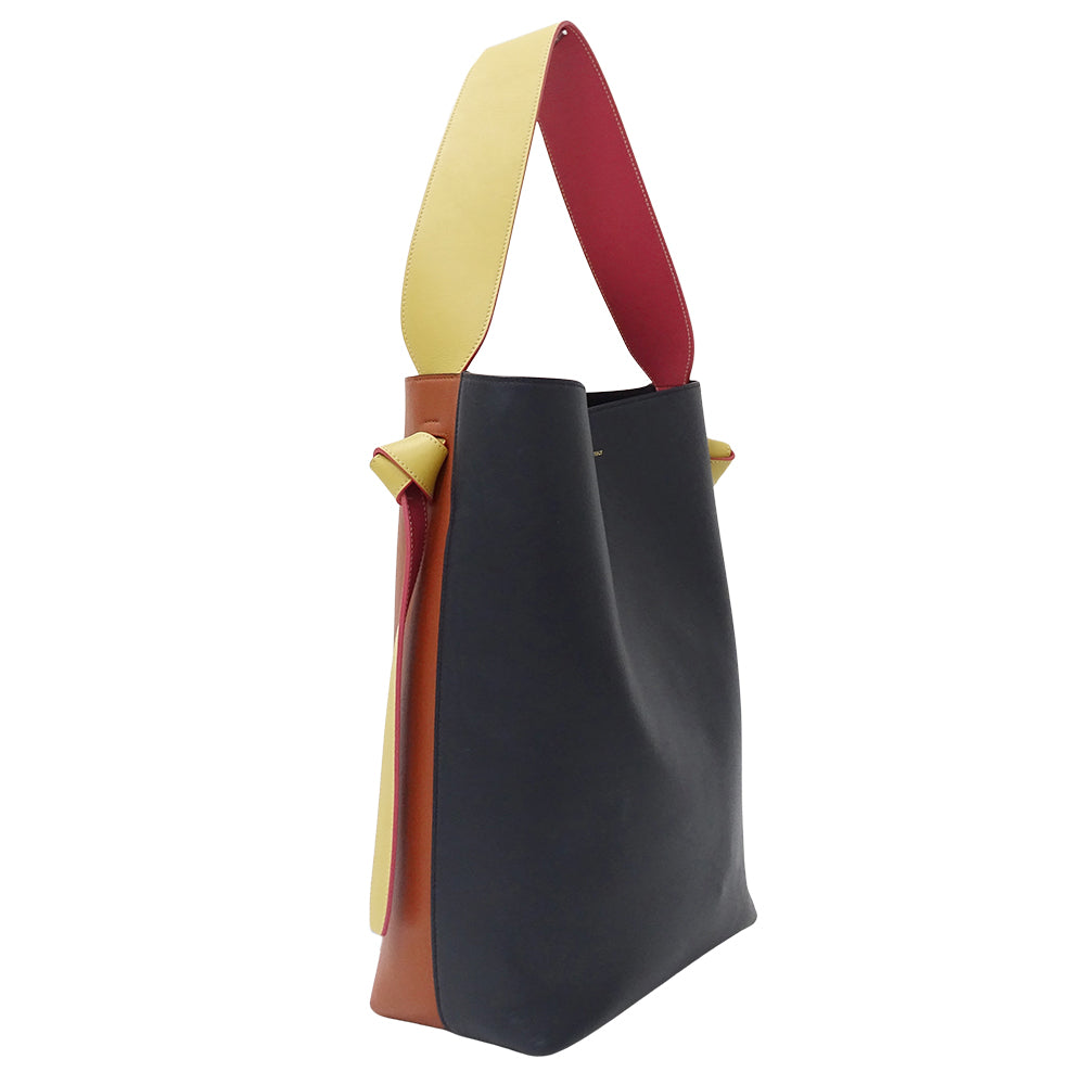 CELINE セリーヌ カバ トートバッグ ショルダーバッグ ネイビー オレンジ レザー レディース 【中古】