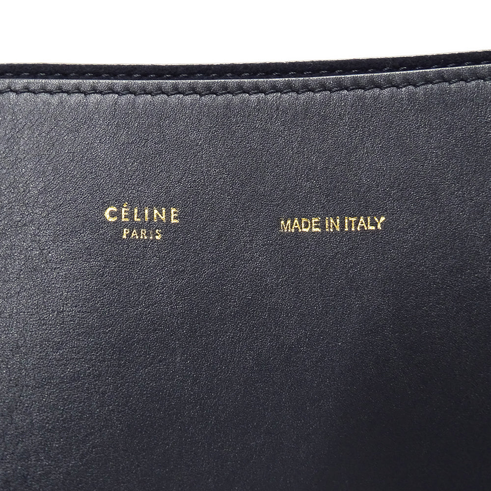 CELINE セリーヌ カバ トートバッグ ショルダーバッグ ネイビー オレンジ レザー レディース 【中古】