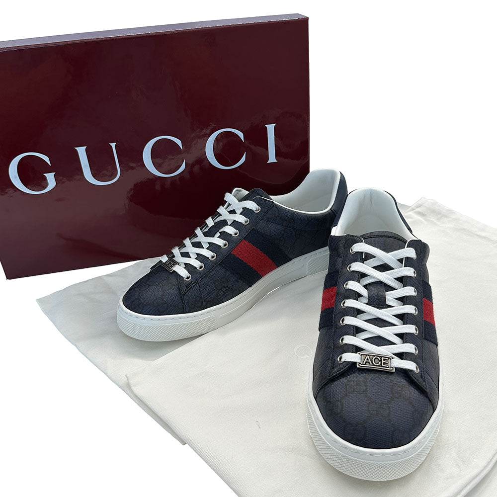 GUCCI グッチ エース GGスプリーム スニーカー ブルー レザー メンズ 【中古】