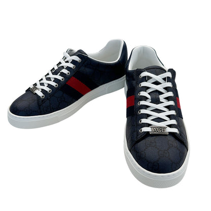 GUCCI グッチ エース GGスプリーム スニーカー ブルー レザー メンズ 【中古】
