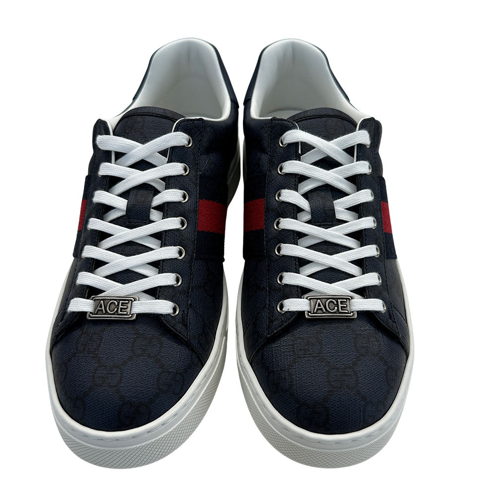 GUCCI グッチ エース GGスプリーム スニーカー ブルー レザー メンズ 【中古】