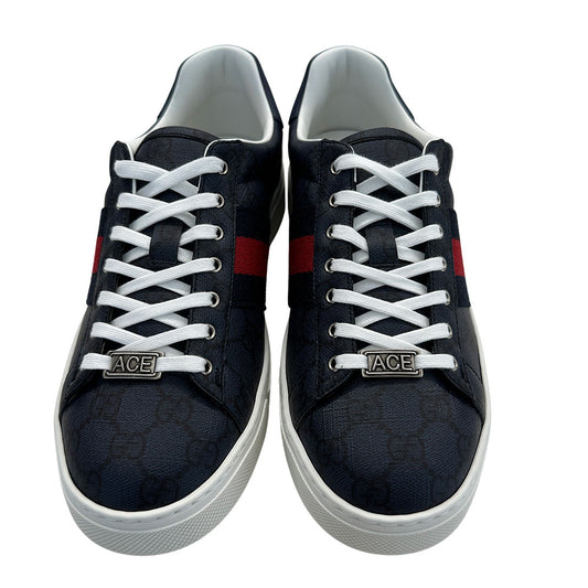 GUCCI グッチ エース GGスプリーム スニーカー ブルー レザー メンズ 【中古】