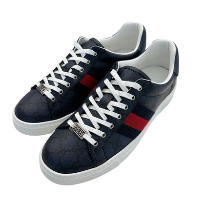 GUCCI グッチ エース GGスプリーム スニーカー ブルー レザー メンズ 【中古】
