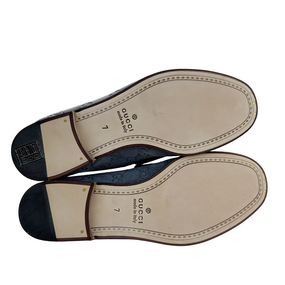 GUCCI グッチ シマ ローファー ローファー ホースビット ブルー レザー メンズ 【中古】