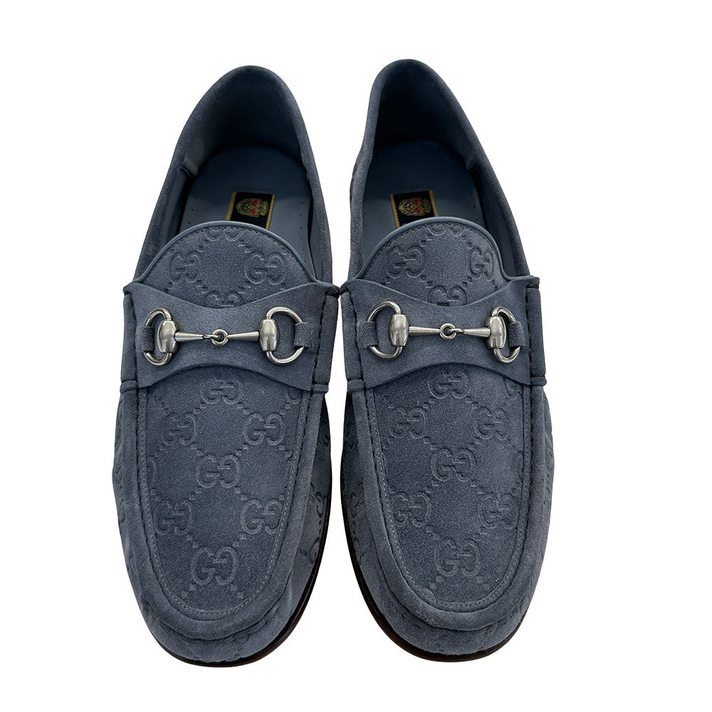 GUCCI グッチ シマ ローファー ローファー ホースビット ブルー レザー メンズ 【中古】