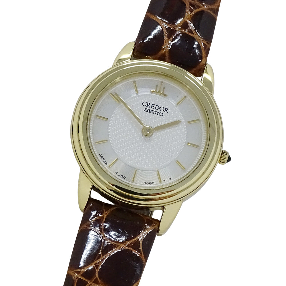 SEIKO セイコー クレドール 4J80-0060 GTAW012 レディース 腕時計 クオーツ QZ 18KT レザー 磨き済み【中古】