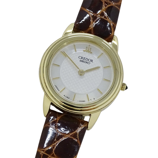 SEIKO セイコー クレドール 4J80-0060 GTAW012 レディース 腕時計 クオーツ QZ 18KT レザー 磨き済み【中古】