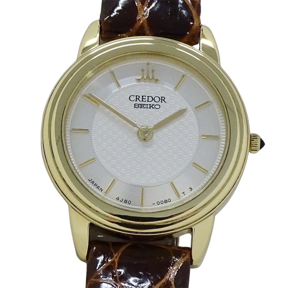 SEIKO セイコー クレドール 4J80-0060 GTAW012 レディース 腕時計 クオーツ QZ 18KT レザー 磨き済み【中古】