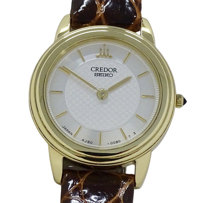 SEIKO セイコー クレドール 4J80-0060 GTAW012 レディース 腕時計 クオーツ QZ 18KT レザー 磨き済み【中古】