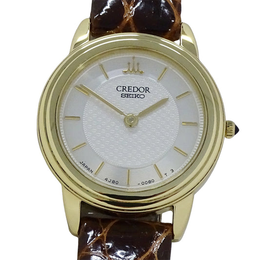 SEIKO セイコー クレドール 4J80-0060 GTAW012 レディース 腕時計 クオーツ QZ 18KT レザー 磨き済み【中古】
