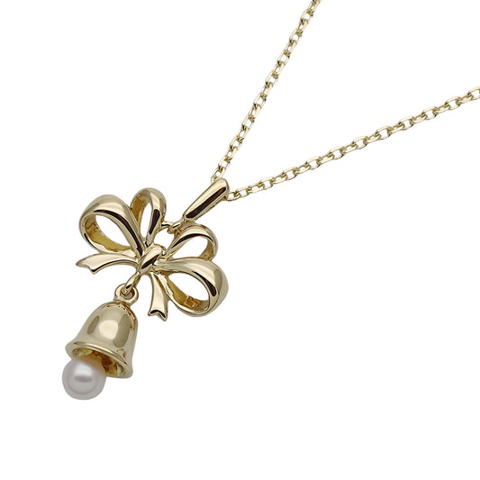 MIKIMOTO ミキモト ネックレス リボン ベル K18YG パール ゴールド レディース 磨き済み 【中古】