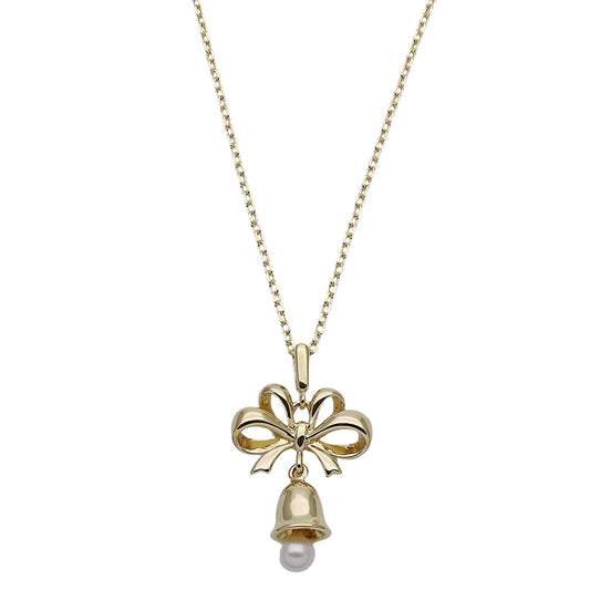 MIKIMOTO ミキモト ネックレス リボン ベル K18YG パール ゴールド レディース 磨き済み 【中古】