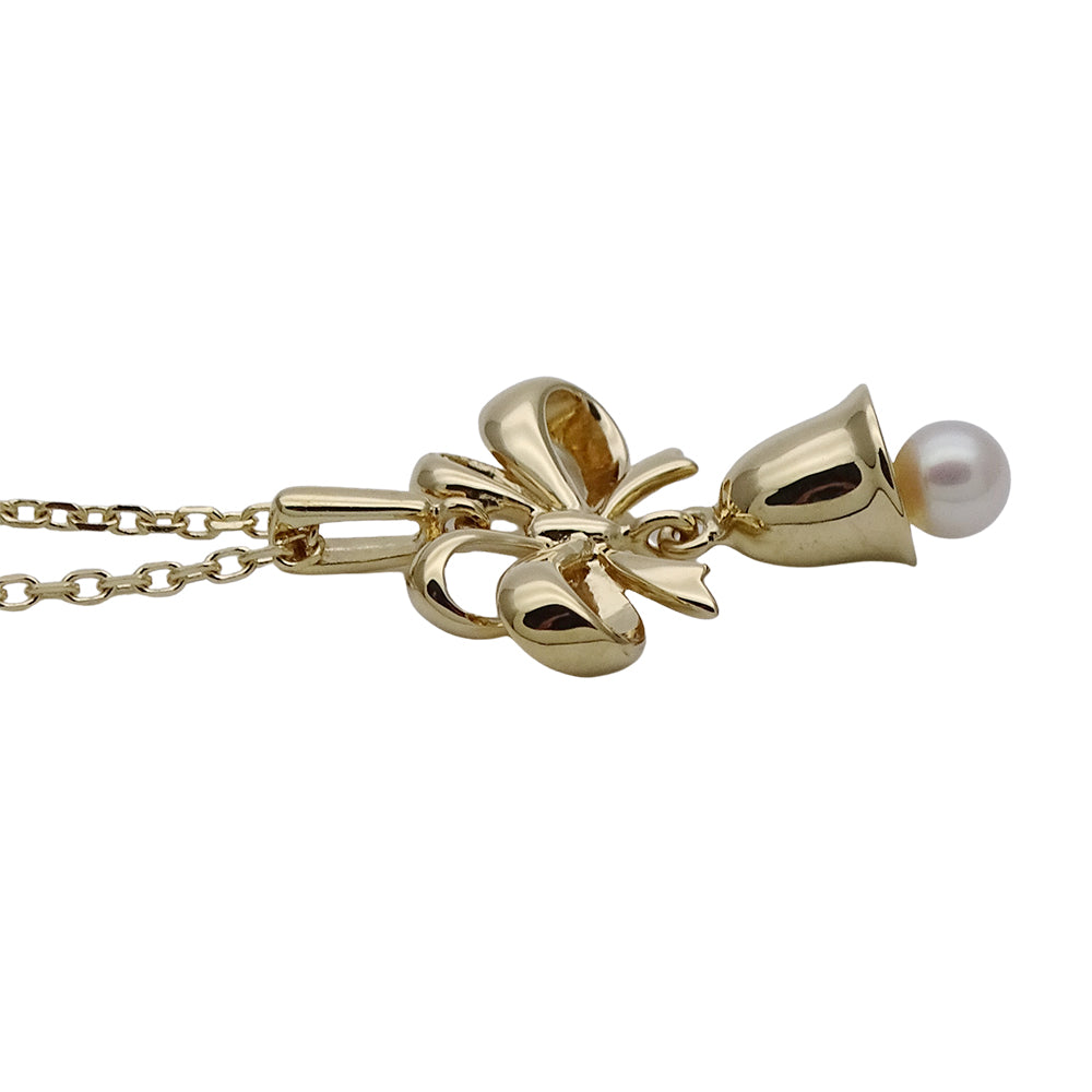 MIKIMOTO ミキモト ネックレス リボン ベル K18YG パール ゴールド レディース 磨き済み 【中古】